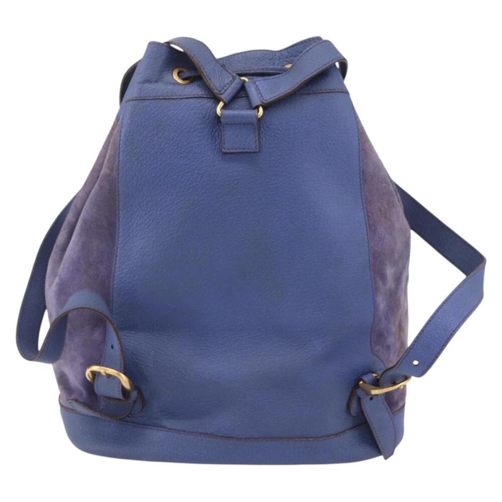 GUCCI Bamboo Backpack Suede Leather Blue Gold 003 2855 0043 0 Auth BA7788 - Picture 2 of 16